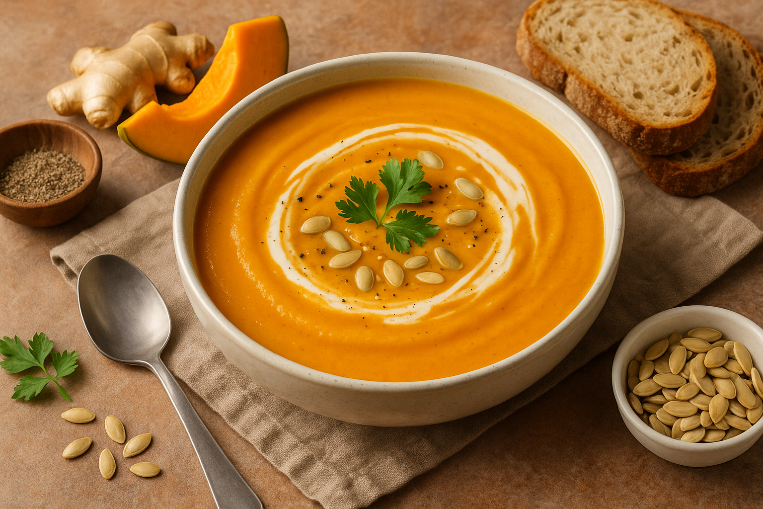 15-Minute Creamy Pumpkin Ginger Soup