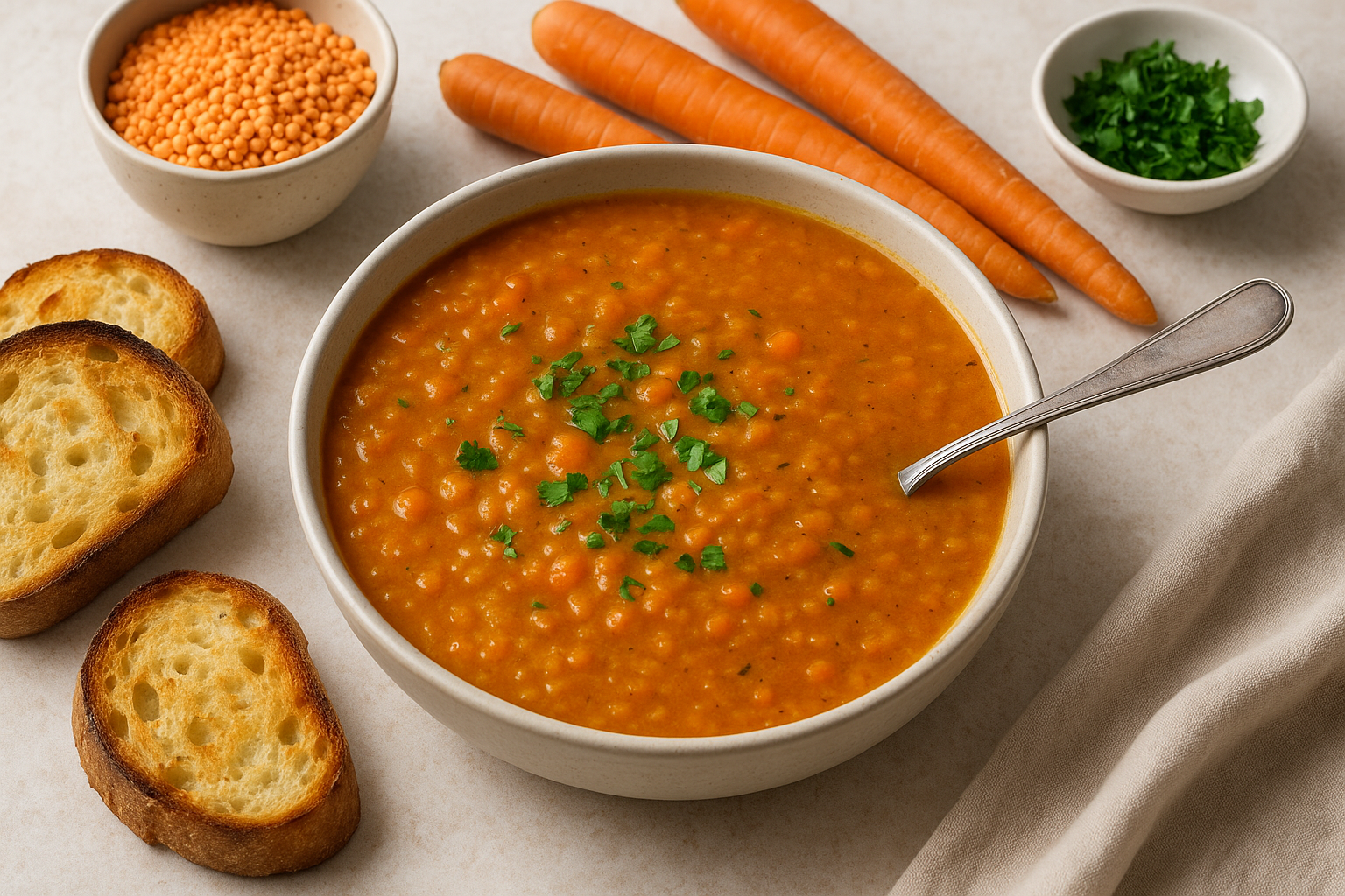 15-Minute Red Lentil Carrot Soup