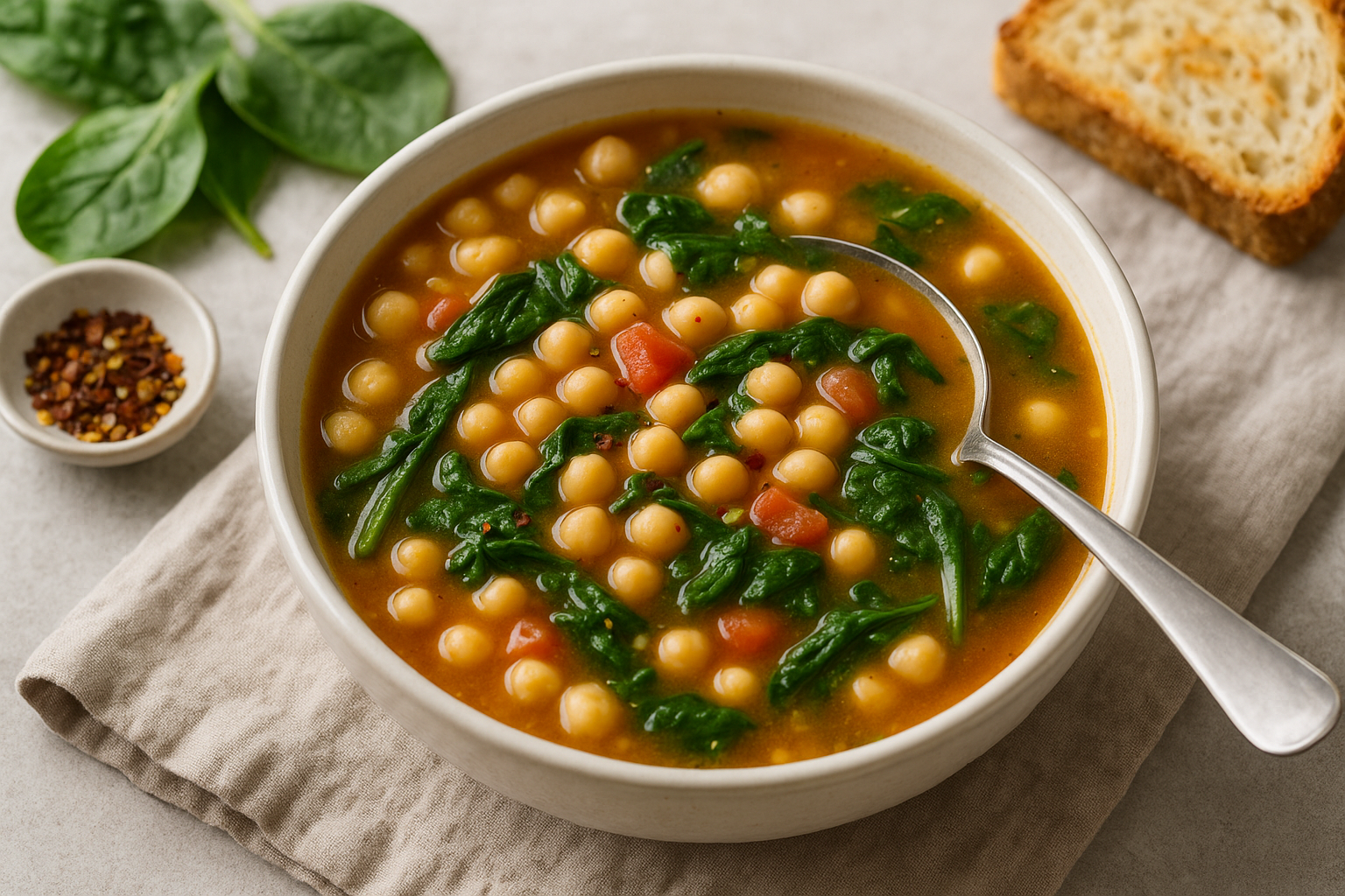15-Minute Garbanzo Bean and Spinach Soup