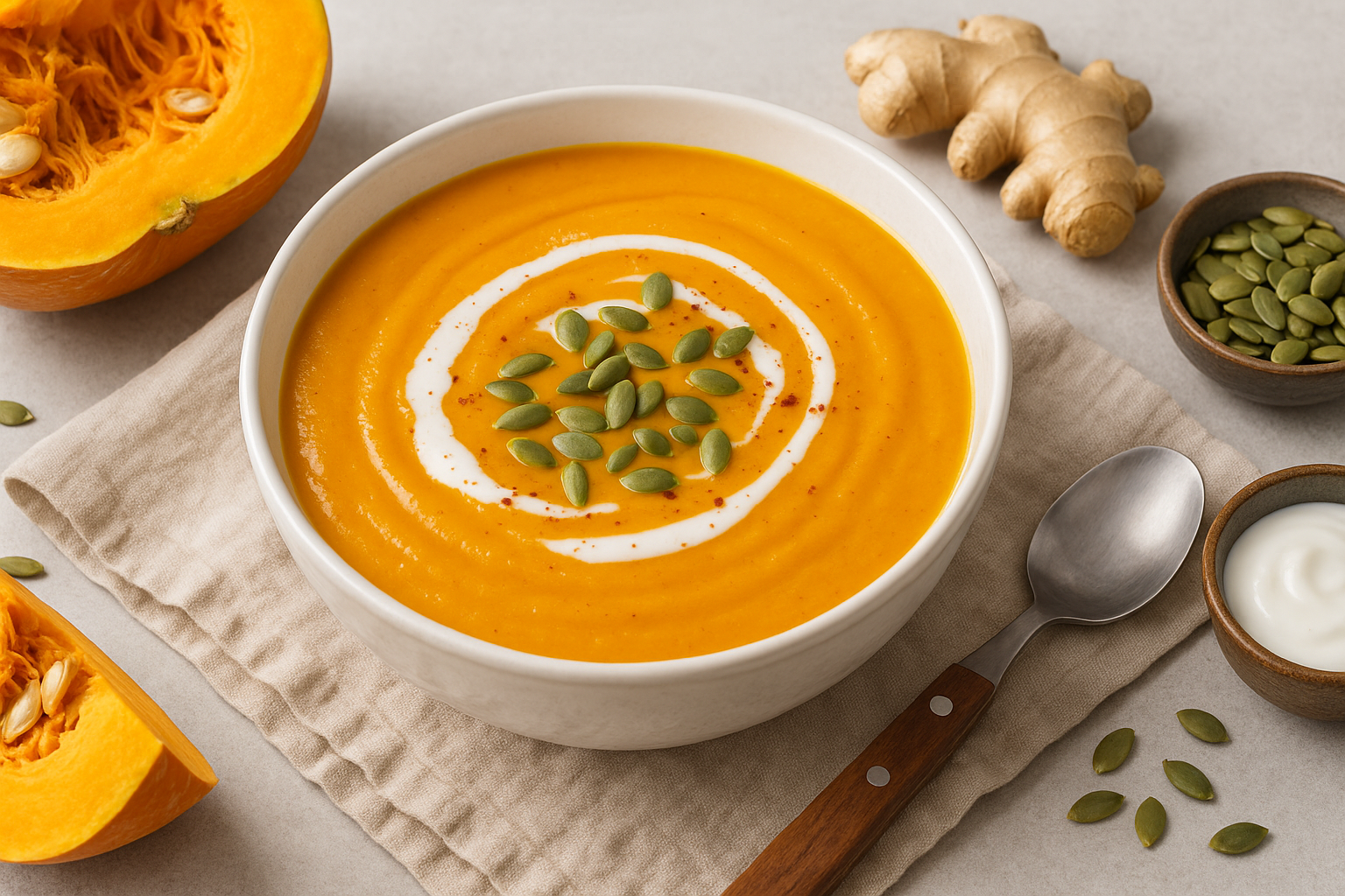 Fresh Pumpkin Soup with Ginger and Coconut