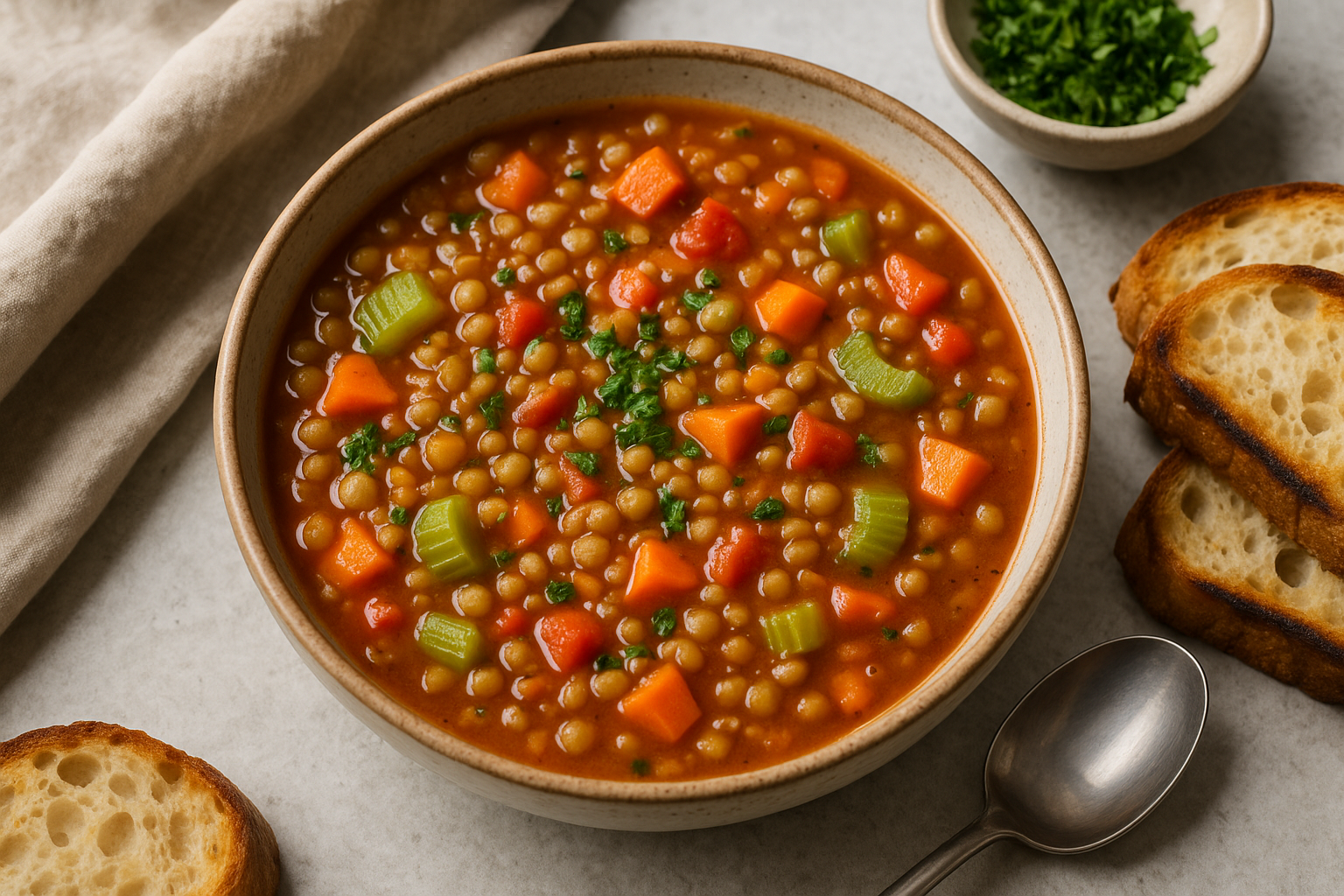 Hearty Mediterranean Lentil Soup with Fresh Vegetables