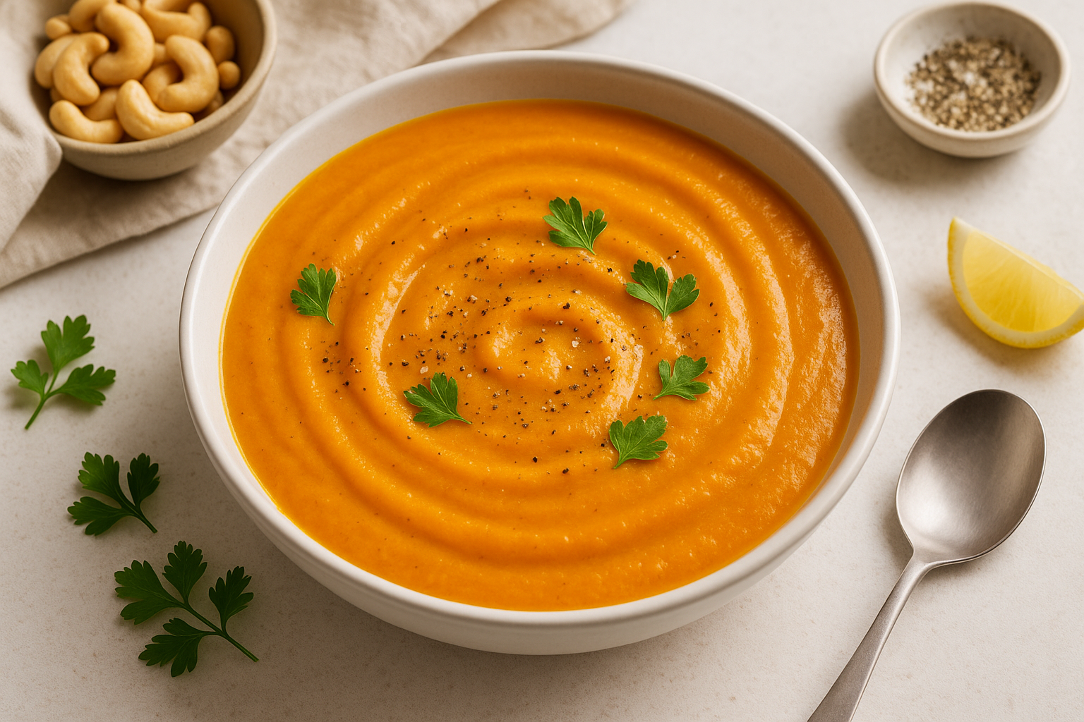 Creamy Pumpkin Soup with Cashews