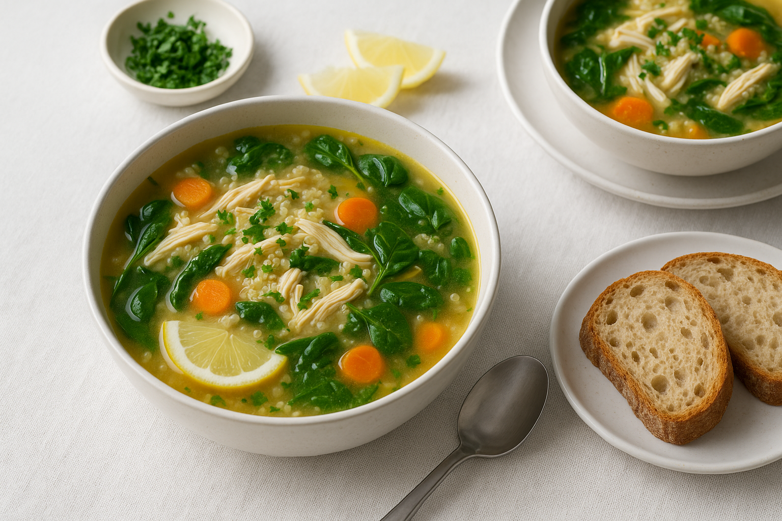 Chicken Quinoa Soup with Lemon and Spinach — lemon chicken soup