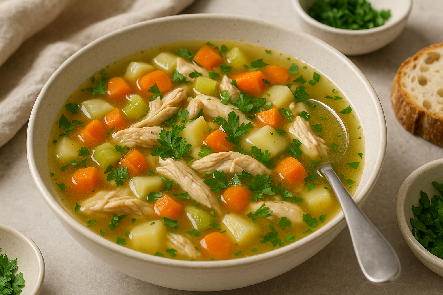 Rotisserie Chicken Soup with Vegetables and Herbs — quick chicken soup