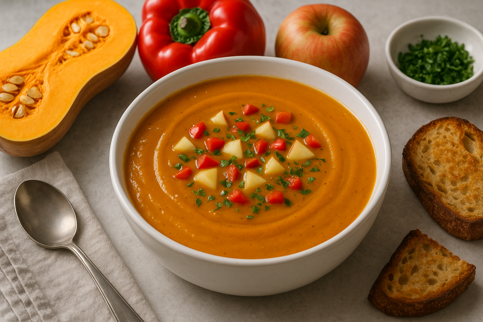 The Best Roasted Butternut Squash Soup with Peppers and Apple