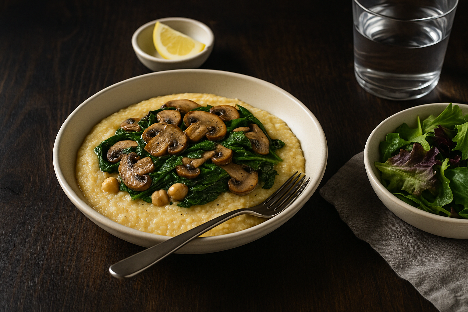 Mushroom Spinach Grits — plant-forward grits