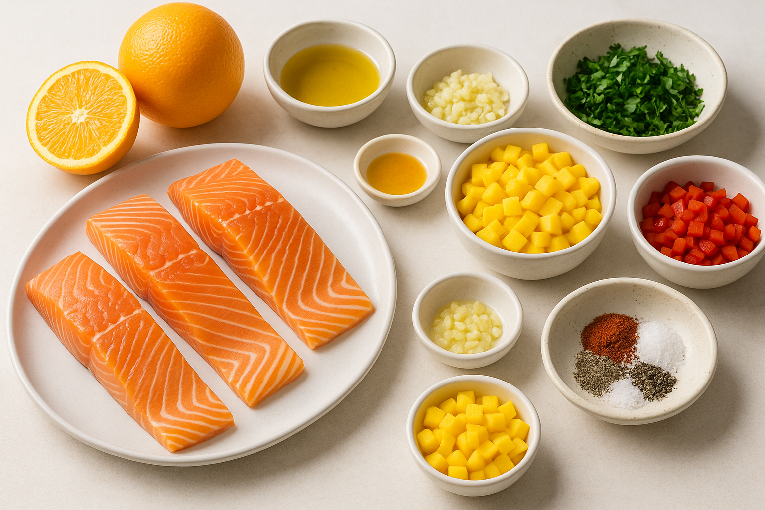 Baked Orange-Glazed Salmon with Mango, Garlic & Herbs — citrus salmon